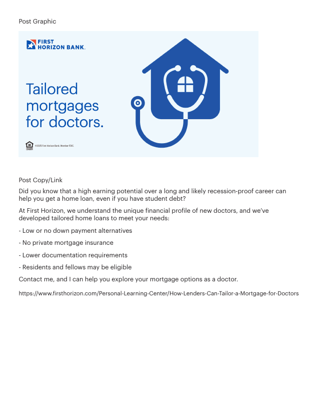 First Horizon Bank physician mortgage post